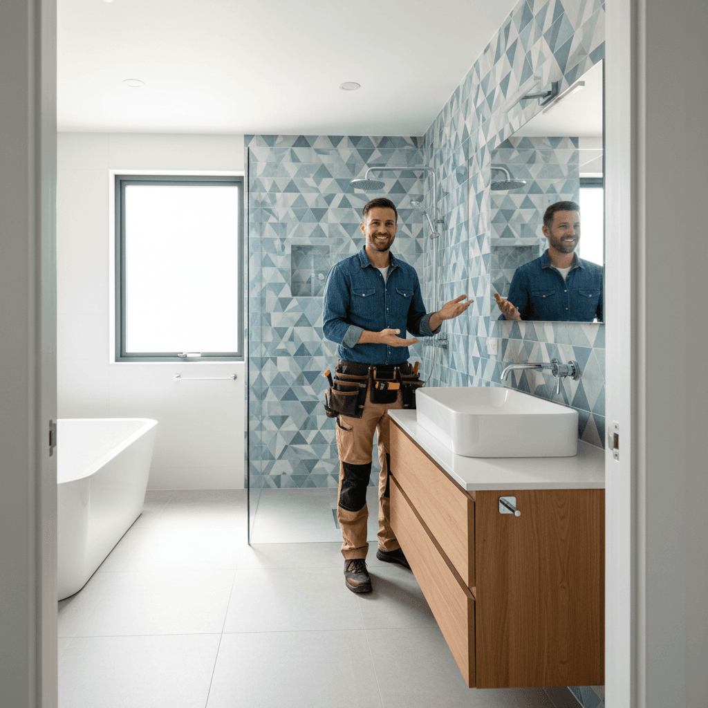 Bathroom renovation with updated tile and vanity