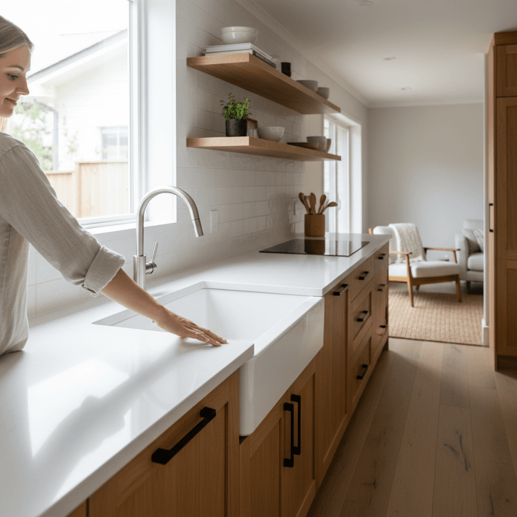 Modern remodeled kitchen with quality cabinetry and updated finishes
