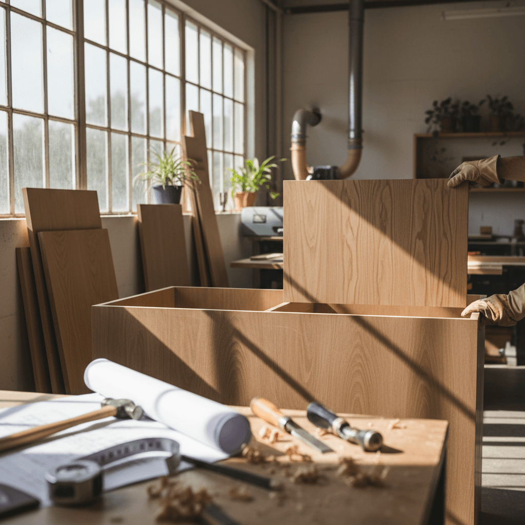Kitchen remodeling work in progress with custom cabinetry installation