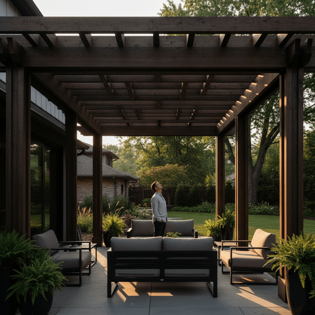 Custom pergola providing shade over residential patio