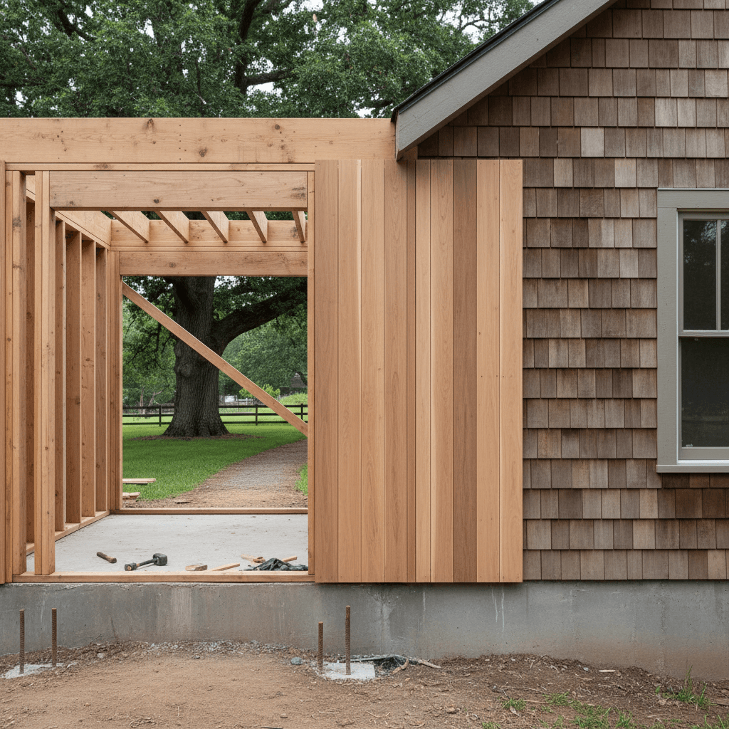 Home addition framing and exterior construction