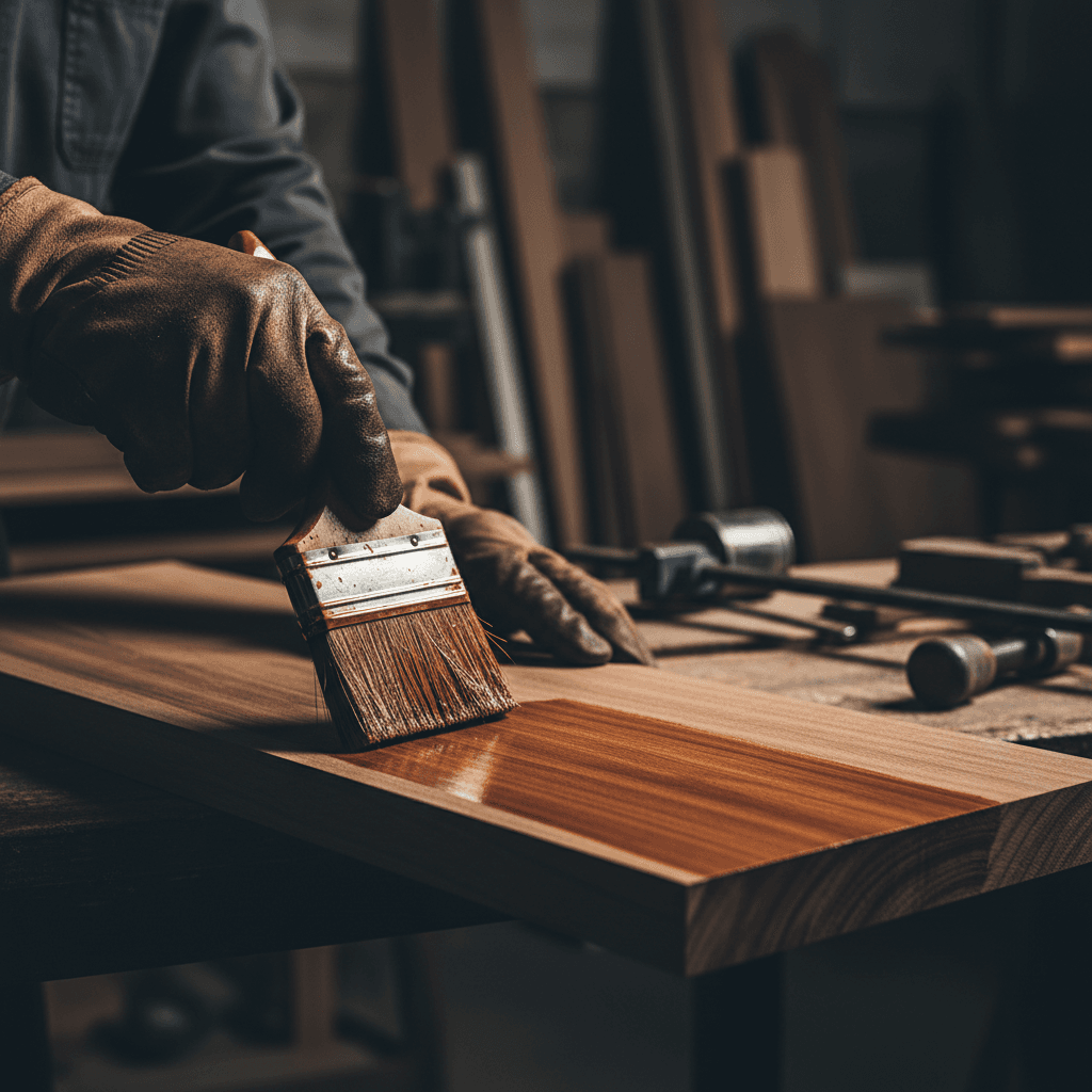 Close-up of carpenter applying quality wood finish