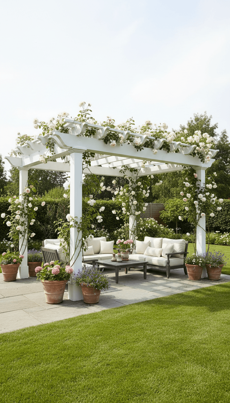 Pergola installed in backyard setting