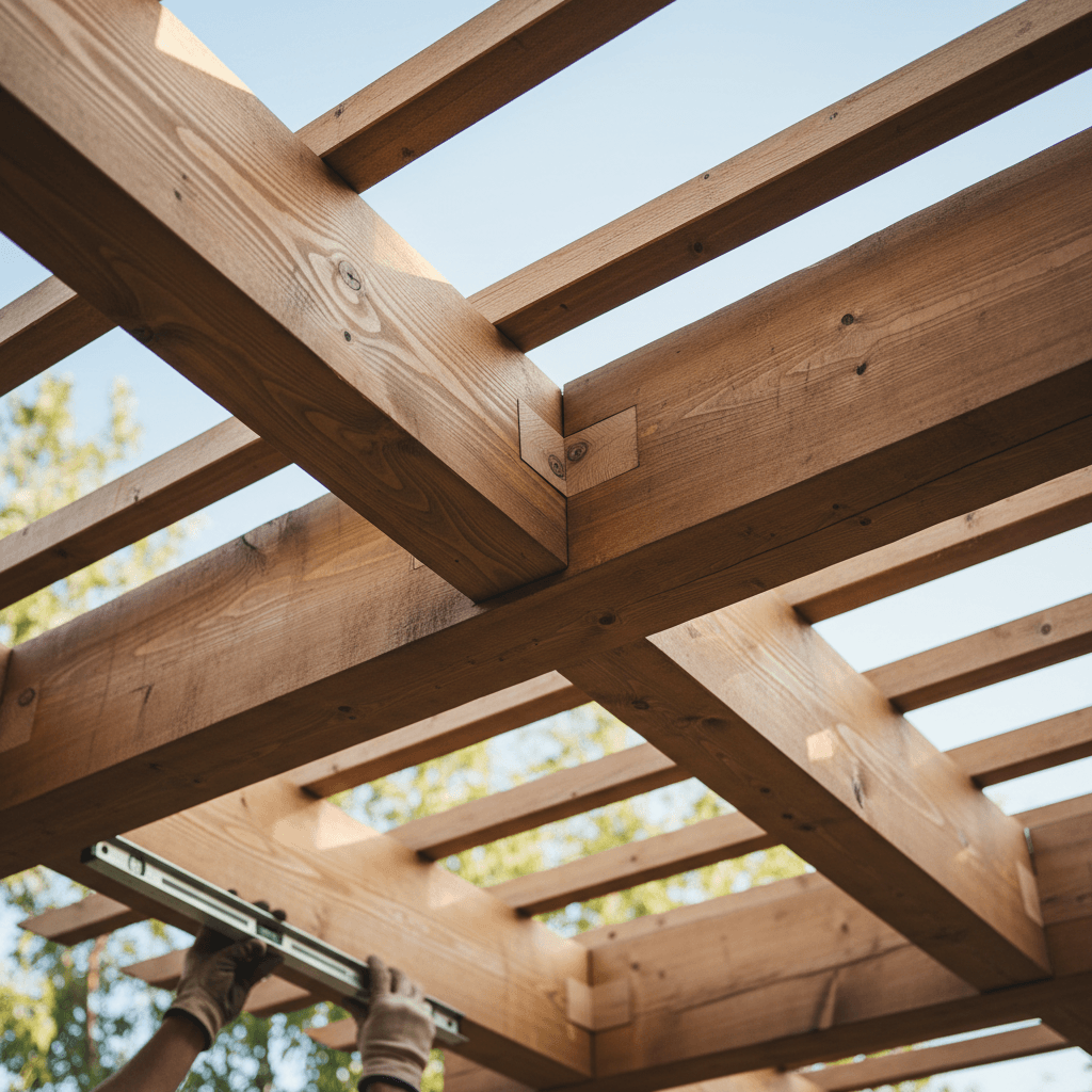 Pergola beam detail showing skilled joinery work