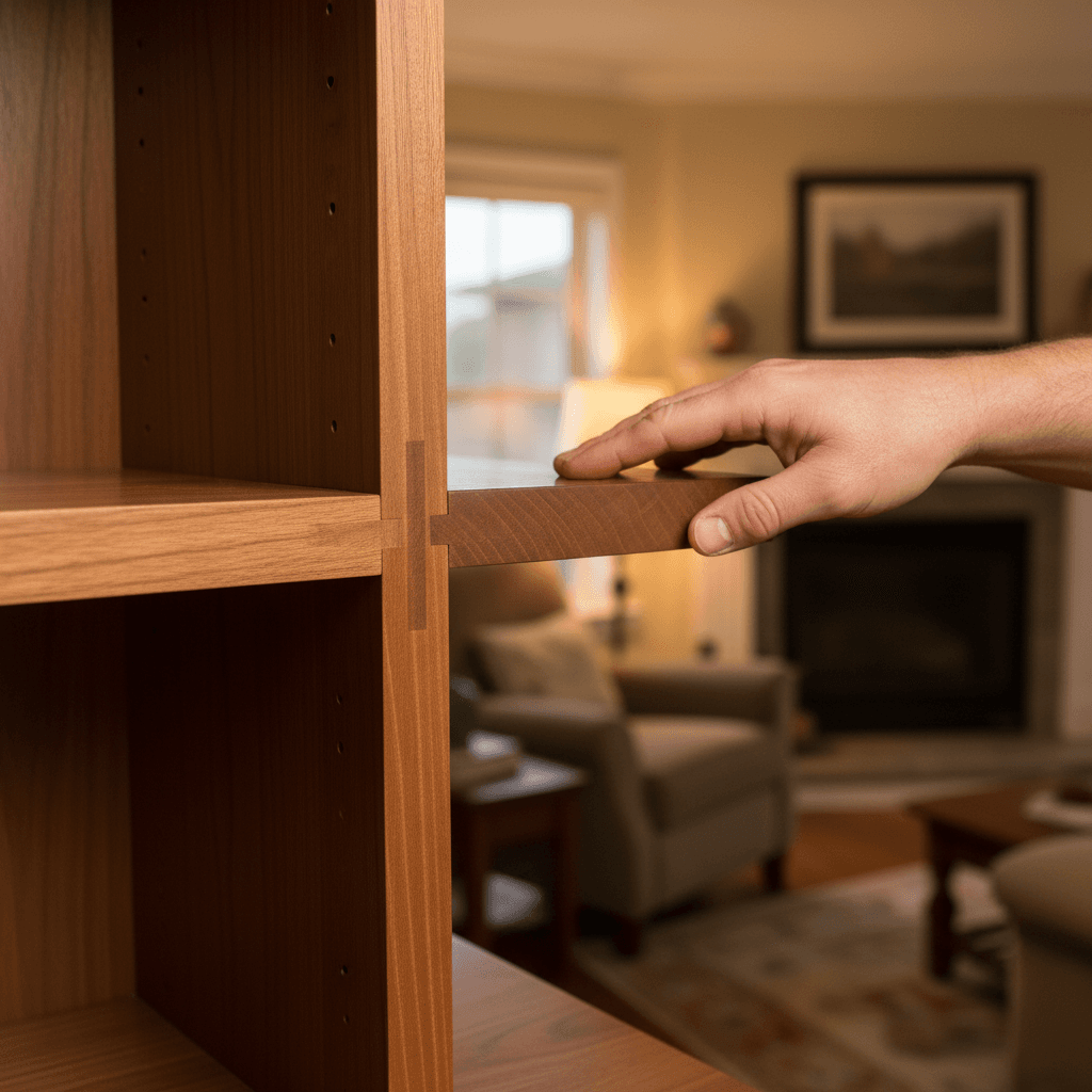 Custom built-in shelving showcasing fine woodworking detail