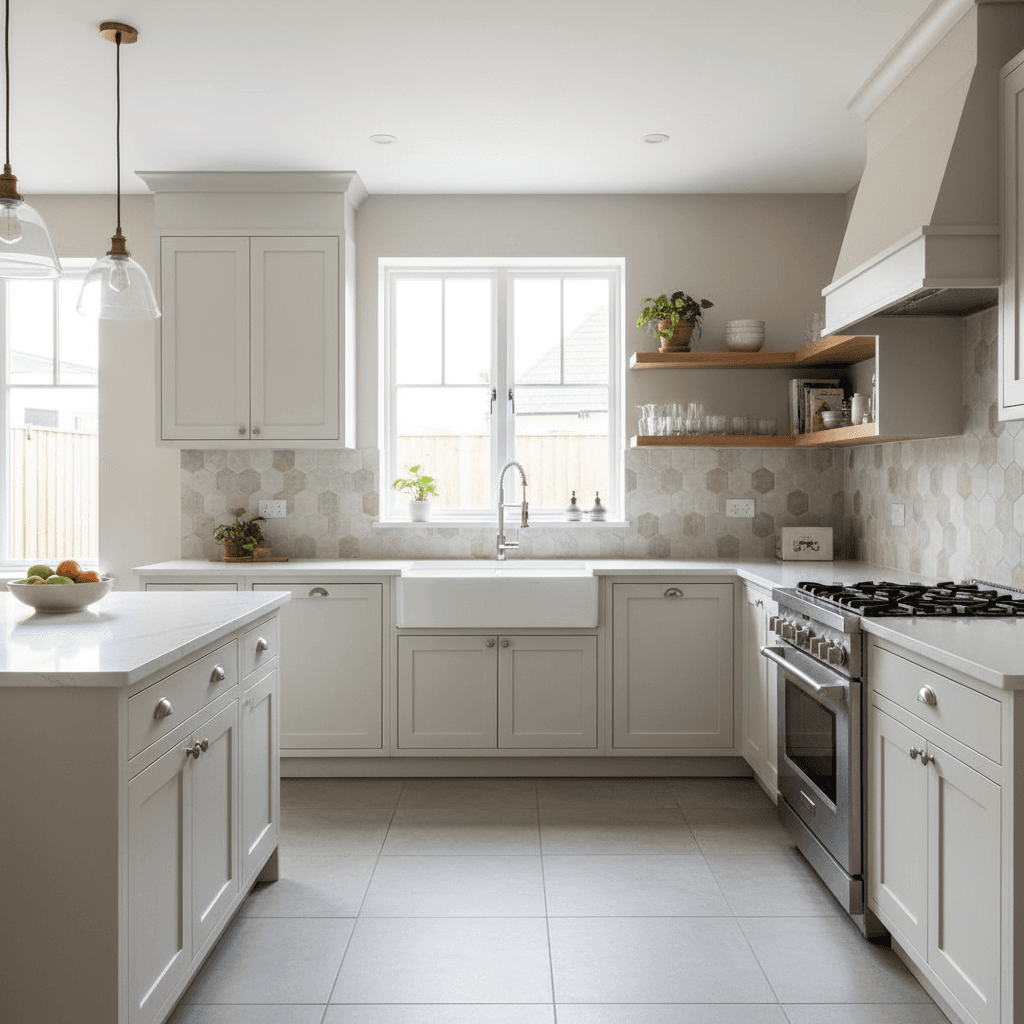 Kitchen remodel showcasing new cabinets, countertops, and backsplash