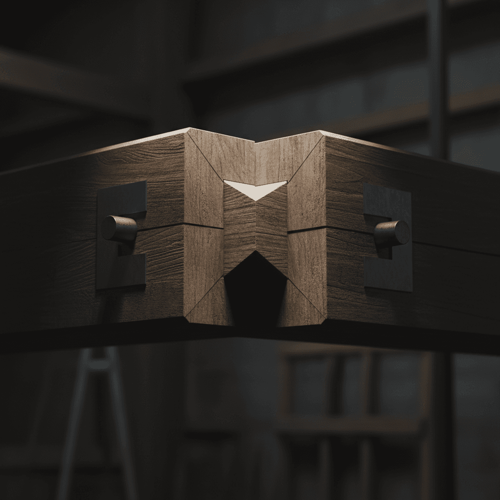 Detailed wood joinery and beam connection