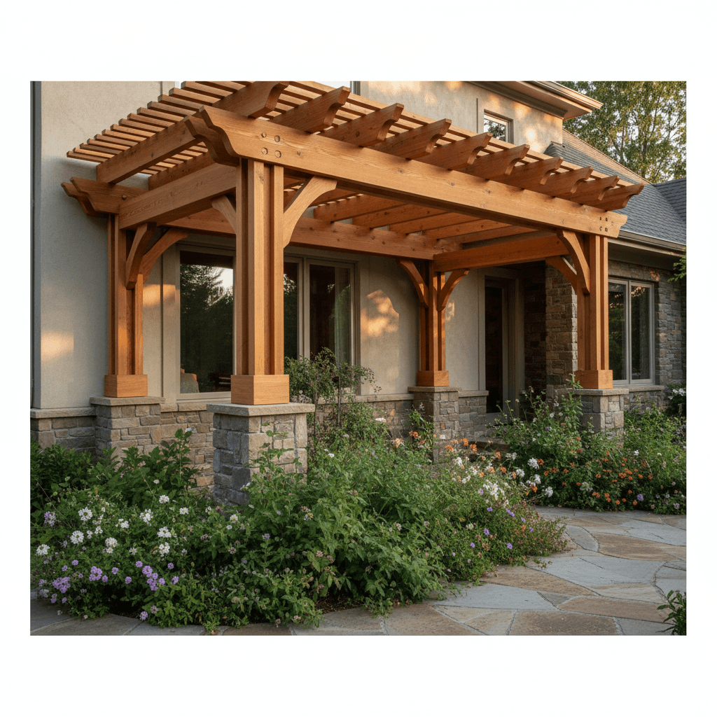Custom pergola with clean beam work and professional assembly
