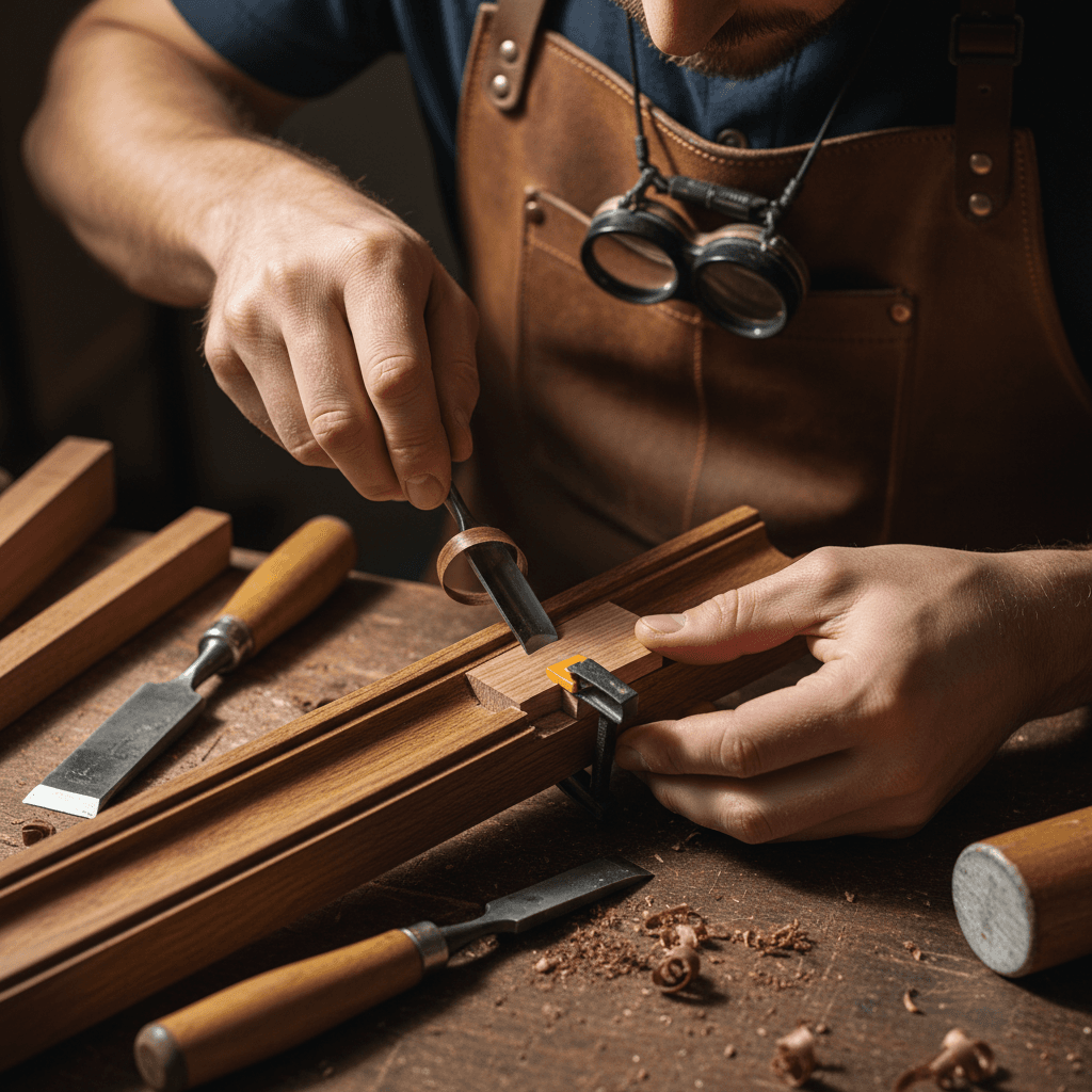 Close detail of professional carpentry repair work in progress